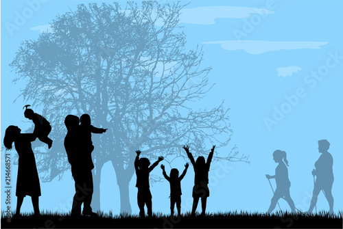 Family silhouettes in nature.