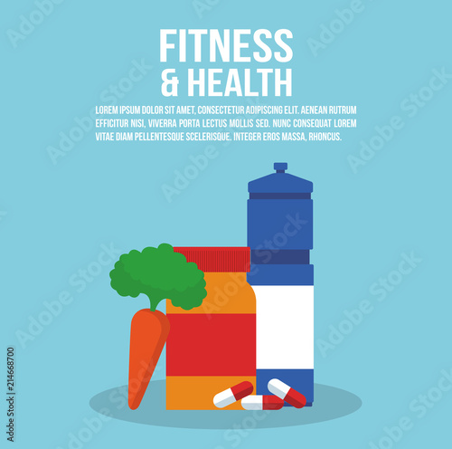Fitness and health poster with information and elements vector illustration graphic design
