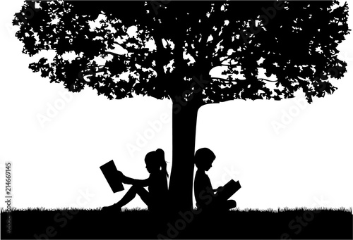 Silhouettes of people with a book.