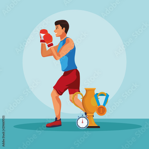 Young and fitness man trainning for box tournament vector illustration graphic design