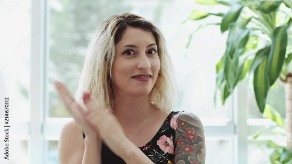 Applauding, Clapping Woman for Success, Indoor Applauding, Clapping Woman for Success, Indoor
