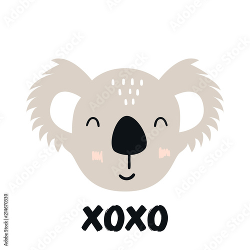 Xo Xo - Cute hand drawn nursery poster with cartoon koala animal character and lettering