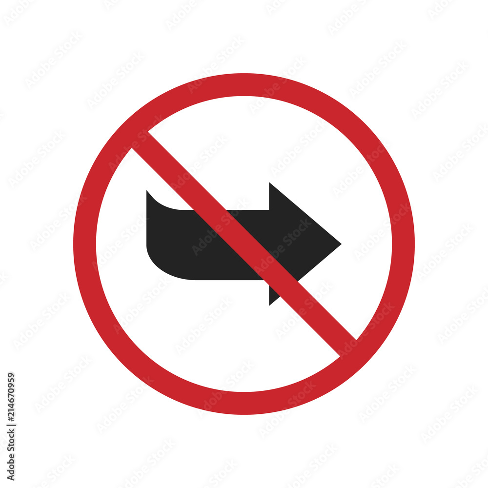 Do not turn right icon vector. Do not turn right sign Isolated on white background. Flat style for graphic design, logo, Web, UI, mobile app, EPS10 Do not turn right icon vector. Do not turn right sign Isolated on white background. Flat style for graphic design, logo, Web, UI, mobile app, EPS10
