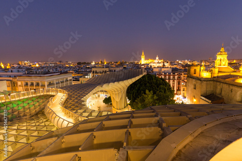 Seville. Night view of the historical part city