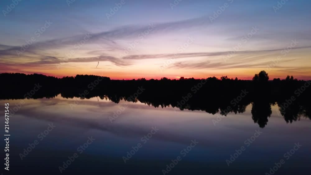 aerial shot beautiful sunset over a serene lake aerial shot beautiful sunset over a serene lake