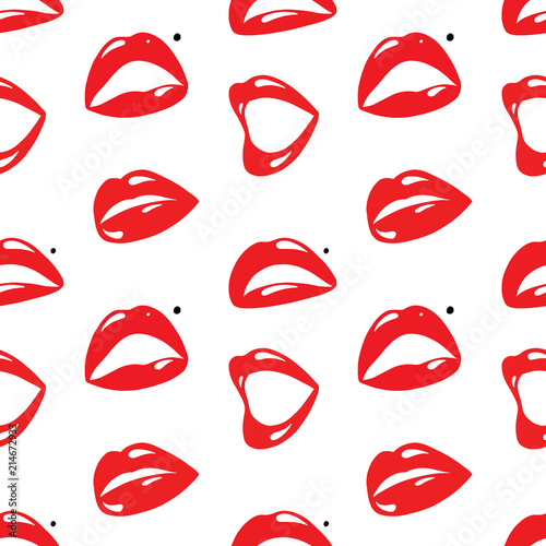 Repeating Seamless Pattern of Red Lips on White Background