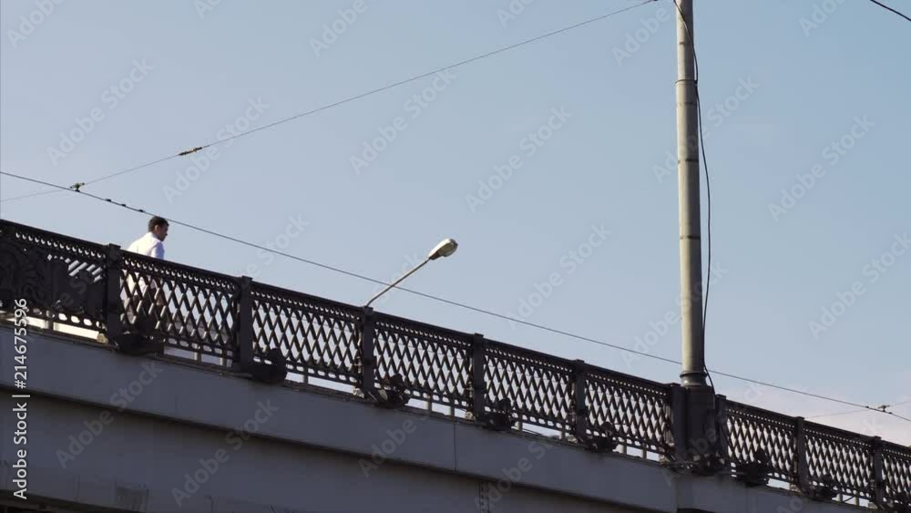 People are going to the work on the bridge in Moscow People are going to the work on the bridge in Moscow