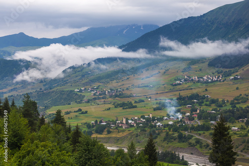 beautiful view of the villages of svaneti with medieval towers