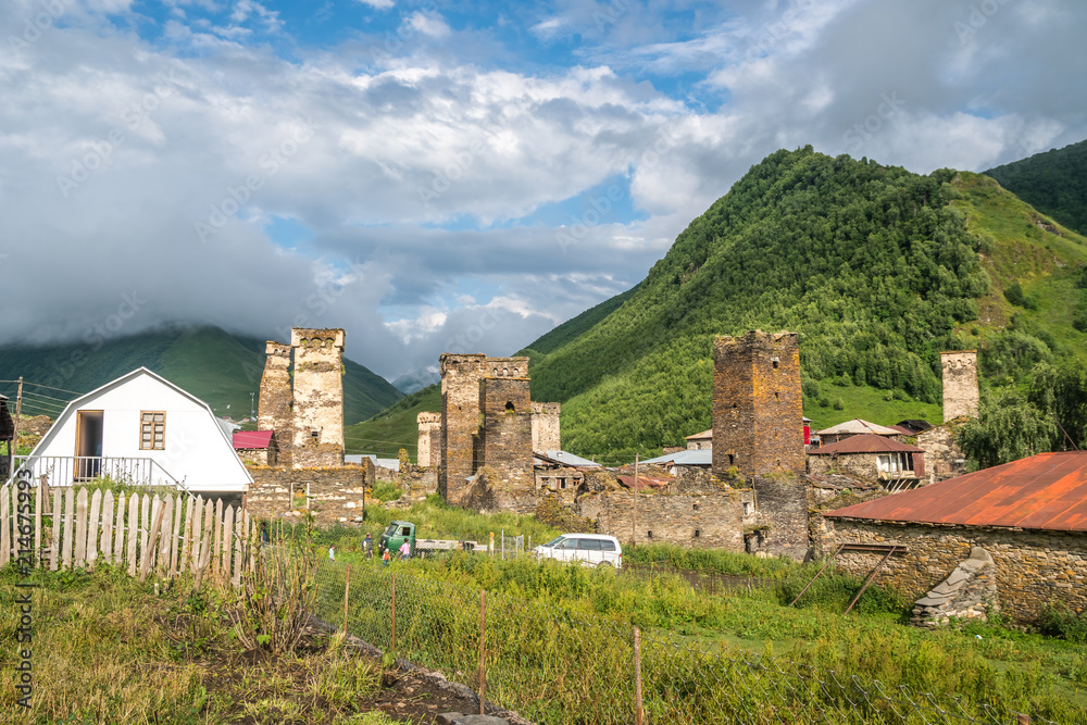 Ushguli - the highest inhabited village in Europe. Caucasus, Upper Svaneti - UNESCO World Heritage Site. Georgia
