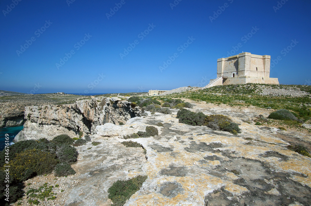 Medieval Santa Marija Tower on Commino Island in Malta (Torri ta' Kemmuna)