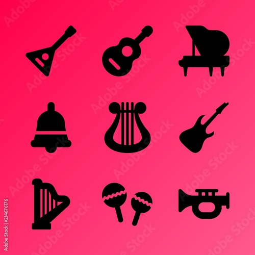 Vector icon set about music instruments with 9 icons related to illustration, icon, gusli, vector, harp, art, object, wallpaper, piano and silhouette
