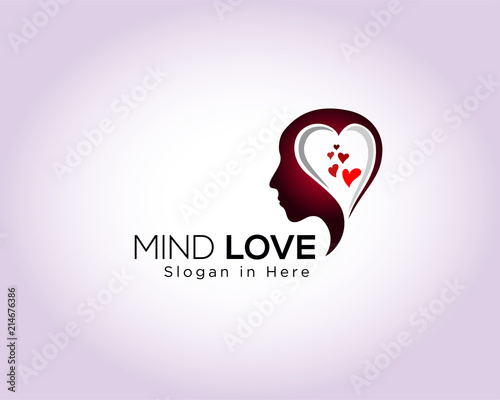 Human think love, mind love logo, mind heart logo, head human logo
