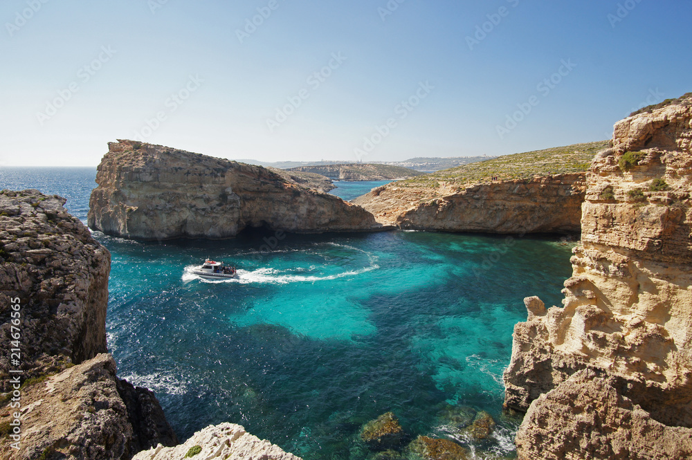 Rocky cliffs on Comino Island (Kemmuna), Malta
