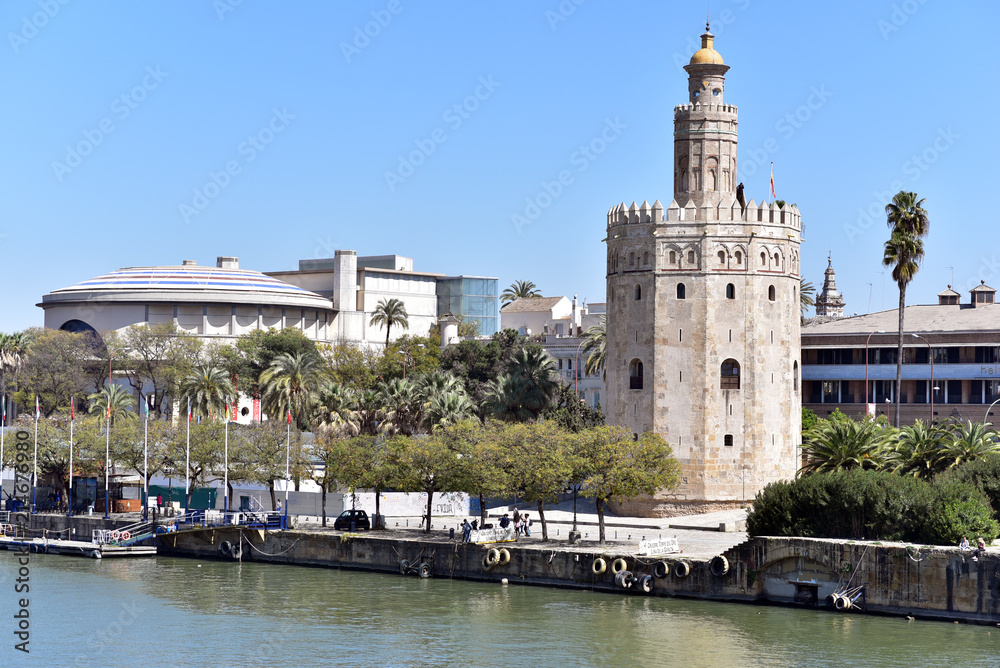Torre del Oro, Golden Tower, once part of the Moorish fortress, Seville, Andalucia, Spain