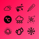 Vector icon set about weather with 9 icons related to mysterious, view, blue, soft, range, spa, overcast, winter, greeting and celsius
