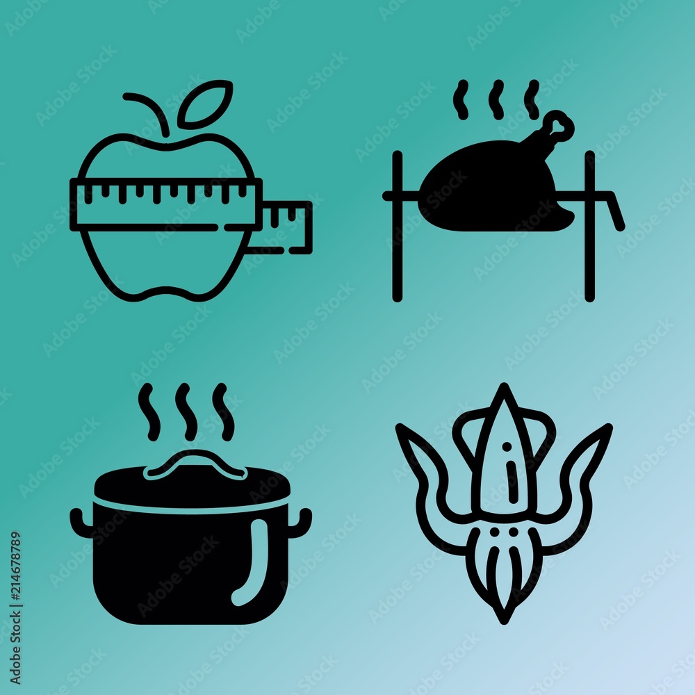 Vector icon set about kitchen with 4 icons related to casserole, ink, person, fruit and environment Vector icon set about kitchen with 4 icons related to casserole, ink, person, fruit and environment