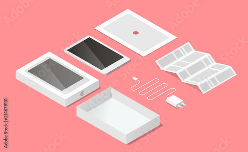 Isometric Tablet Unpacking Illustration