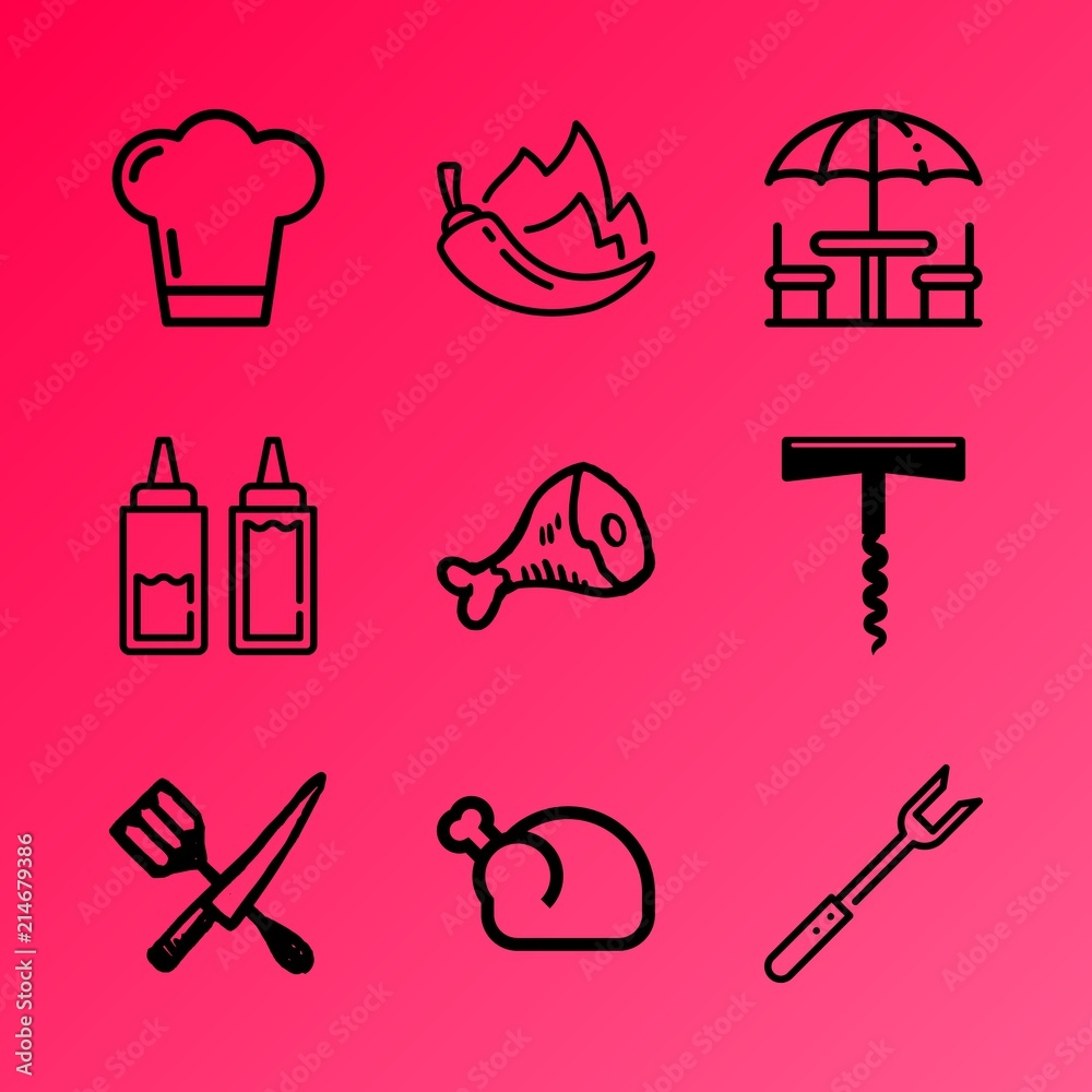 Vector icon set about kitchen with 9 icons related to clothing, bread, object, display, roast, costume, liposuction, beauty, cayenne and vector Vector icon set about kitchen with 9 icons related to clothing, bread, object, display, roast, costume, liposuction, beauty, cayenne and vector