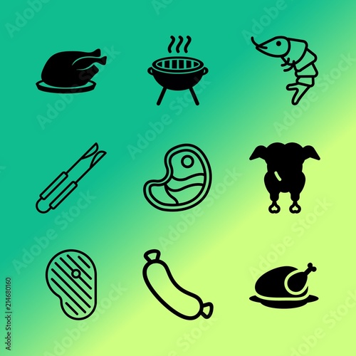 Vector icon set about barbecue with 9 icons related to white  leisure  meal  drawing  beefsteak  copy  spatula  pork  menu and sunny