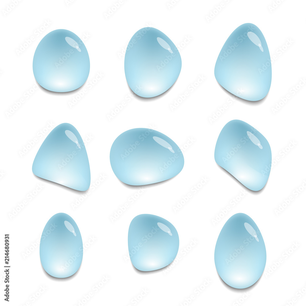 Set of water drops on surface, blue isolated water spots, vector Set of water drops on surface, blue isolated water spots, vector