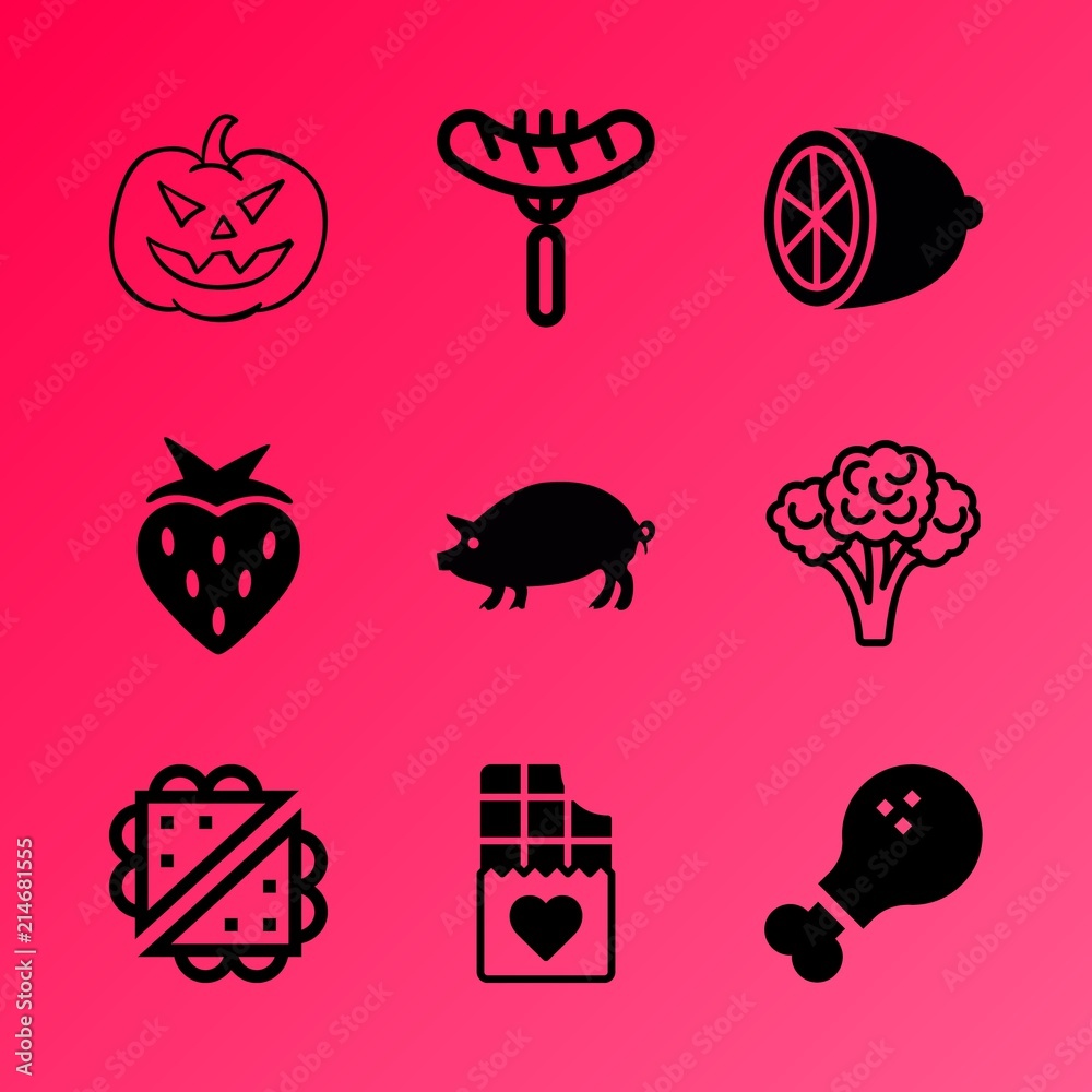 Vector icon set about food with 9 icons related to flowing, citrus, section, prepared, cream, cooked, milk, group, thigh and seasonal Vector icon set about food with 9 icons related to flowing, citrus, section, prepared, cream, cooked, milk, group, thigh and seasonal
