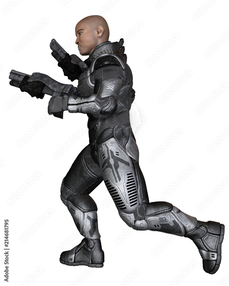 Future Soldier, Black Male, Running - science fiction illustration Future Soldier, Black Male, Running - science fiction illustration