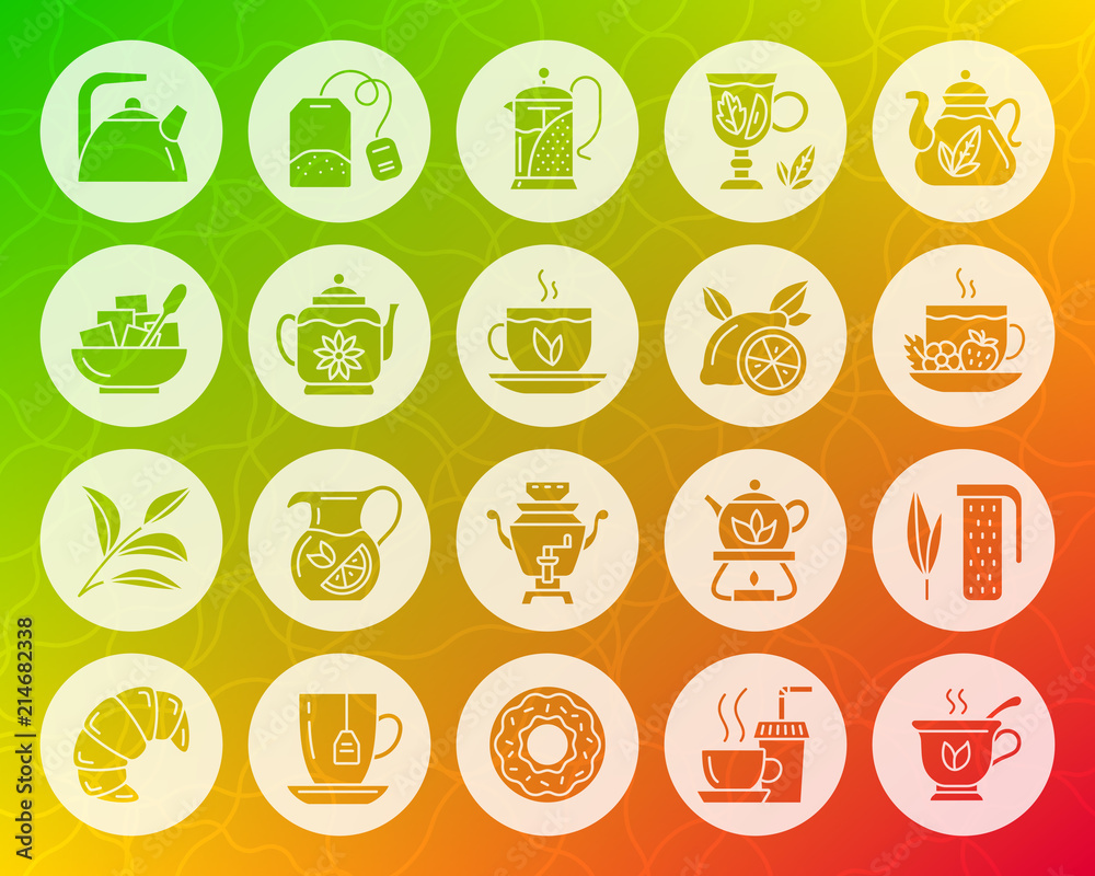 Tea shape carved flat icons vector set Tea shape carved flat icons vector set