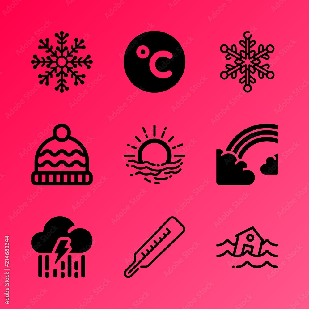 Fototapeta premium Vector icon set about weather with 9 icons related to fog, beautiful, effect, mercury, ornate, scale, yellow, speed, warm and woolen