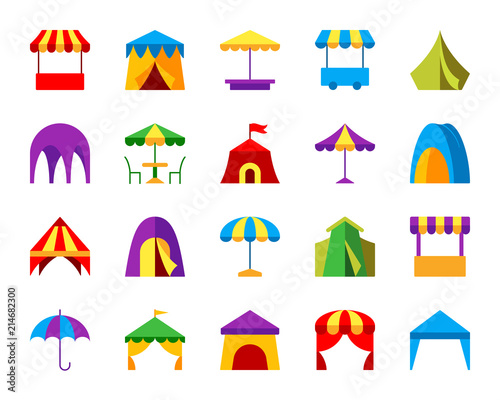 Tent simple flat color icons vector set