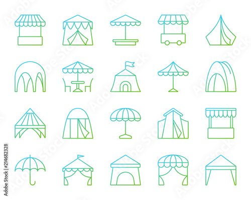 Tent simple color line icons vector set