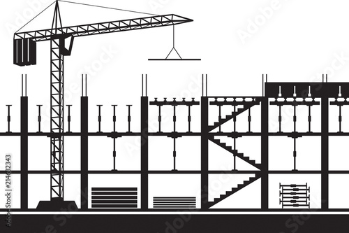 Construction of scaffolding for concrete slab - vector illustration