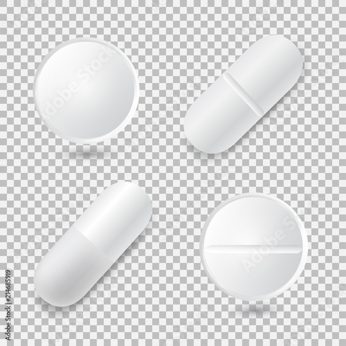 Set of four different vector realistic white pills