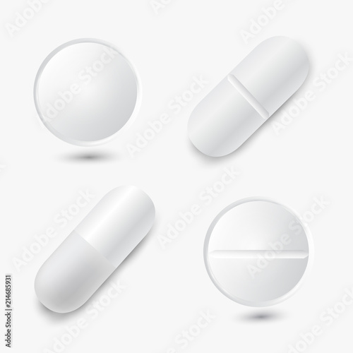 Set of four different vector realistic white pills