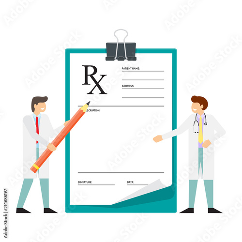 Doctor writing prescription. Rx prescription form.