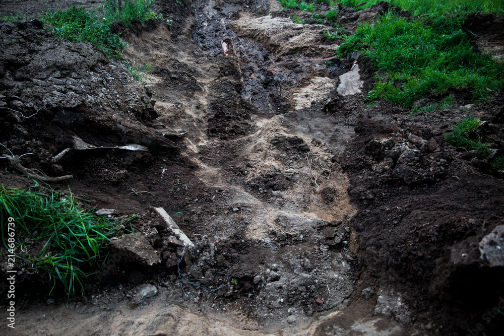A crack in the ground.Sand pit A crack in the ground.Sand pit