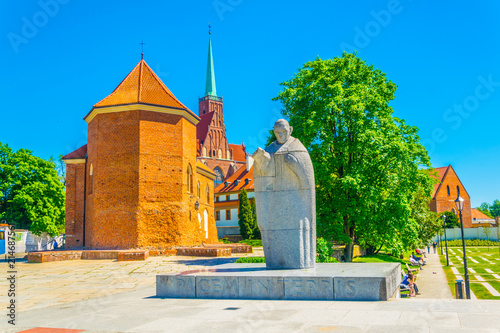 Church of Saint Marcin and statue of pope John Paul II at Wroclaw, poland photo
