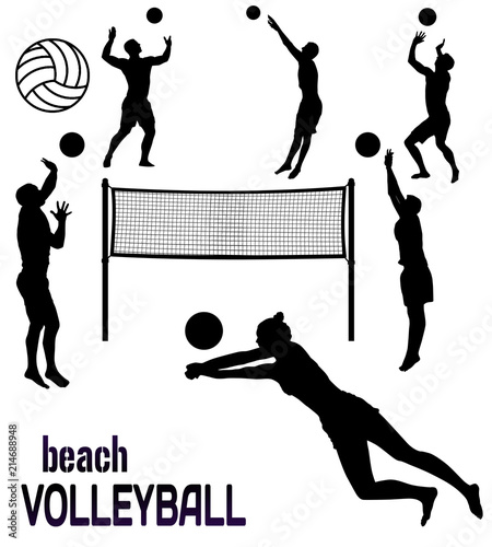 Beach volleyball silhouettes on white