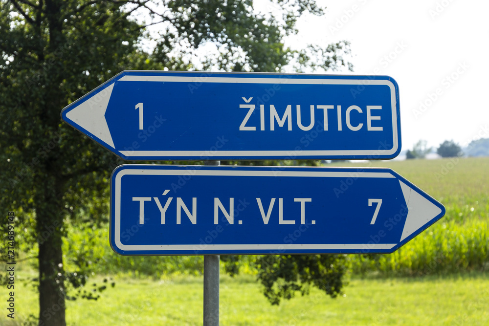 Fototapeta premium Road sigh in Czech countryside