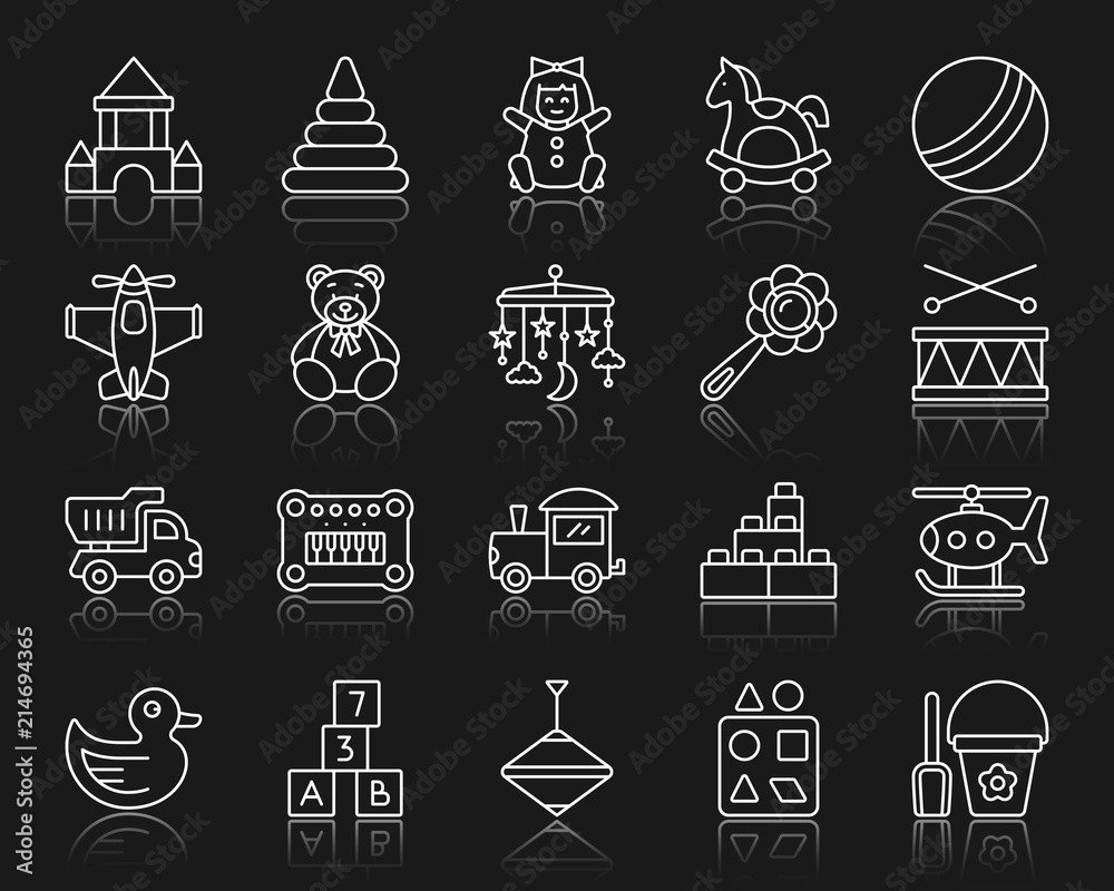 Baby Toy simple white line icons vector set