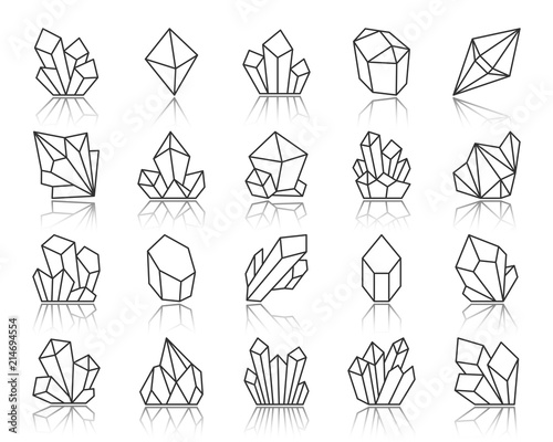 Crystal simple black line icons vector set photo