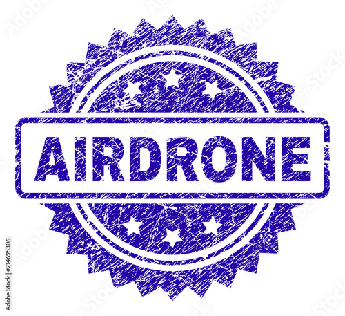 AIRDRONE stamp imprint with grunge style. Blue vector rubber seal print of AIRDRONE title with grunge texture.