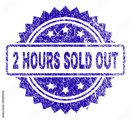 2 HOURS SOLD OUT stamp watermark with corroded style. Blue vector rubber seal print of 2 HOURS SOLD OUT label with grunge texture.