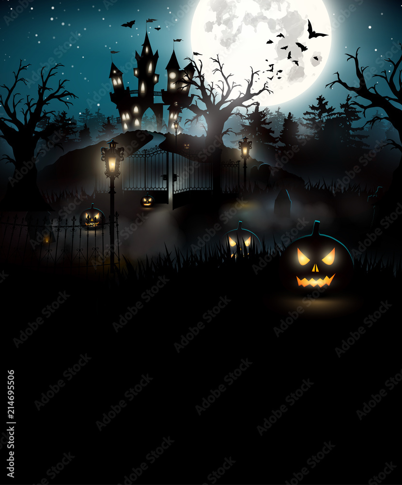 Fototapeta premium Scary graveyard and castle in the woods