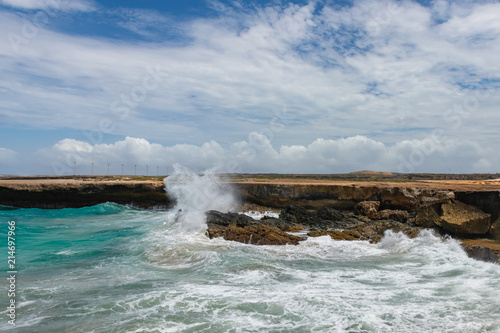 Aruba - breaking waves on windward coast near old Gold Men
