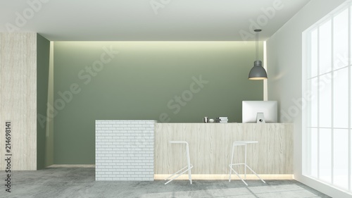 Reception counter interior 3D rendering in hotel - minimal style