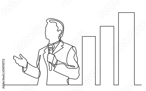 continuous line drawing of business presentation - business coach presenting chart