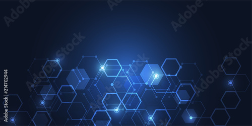 Abstract hexagonal background consisting of cells, Molecular structure, Technology polygonal concept. Vector illustration © royyimzy