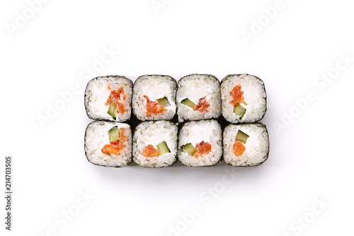 Sushi with Salmon Cucumber and Cream Cheese Inside