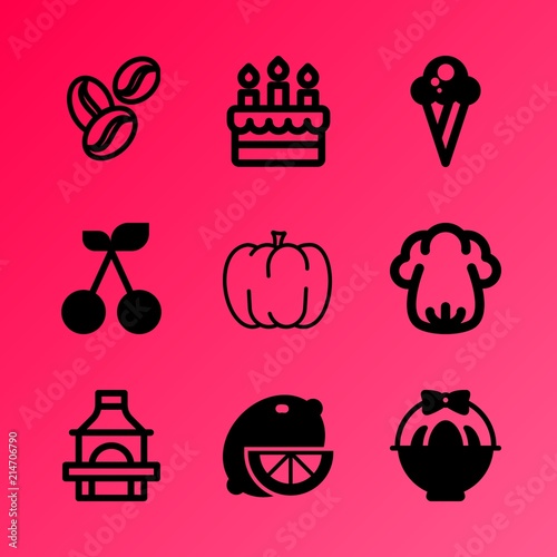 Vector icon set about food with 9 icons related to drawing, flavoring, design, bakery, drawn, wooden, traditional, sketch, dieting and meal