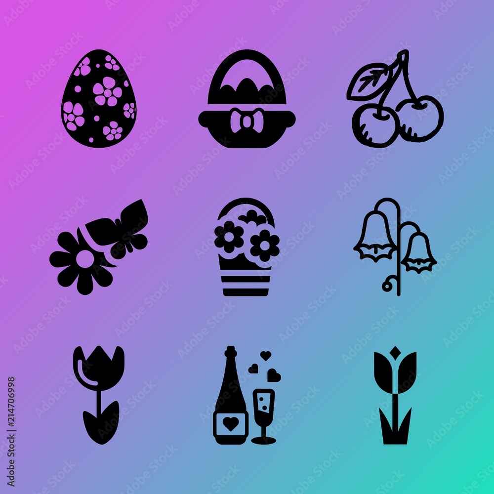 Fototapeta premium Vector icon set about flowers with 9 icons related to elegant, uk, painting, sweet, bouquet, daisy, branch, field, dream and beauty
